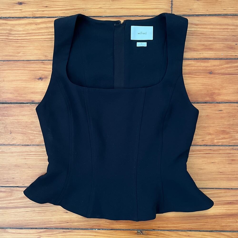 Aritizia Wilfred Peplum Top Rhodora Bustier Crepette Black Square Neck Medium